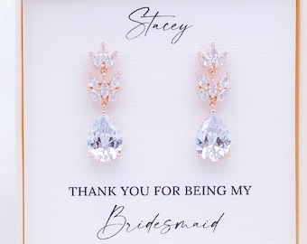 Bridesmaid Earrings Gold Leaf, Rose Gold Teardrop Earrings, Bridesmaid Jewelry, Maid of honor earrings Gift, Wedding jewelry for bridesmaids