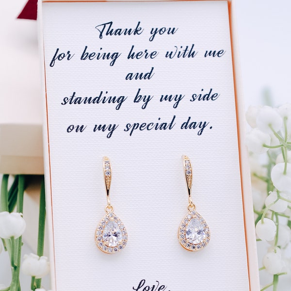 Bridesmaid Drop Earrings, Bridal Earrings, Trauzeugin, Gift for maid of honor, Bridesmaid proposal gift, Maid of honor gift from bride