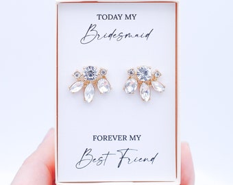 Personalized Bridesmaid Earrings, Bridesmaid Statement Earrings, Wedding Earrings, Bridesmaid Jewelry Gift, Custom Bridesmaid Earrings gold