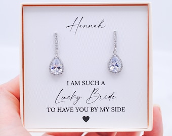 Bridesmaid silver teardrop earrings, Wedding jewelry gift, Bridal earrings silver, Maid of honor gift