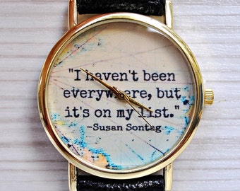 Outdoor gift. Graduation gift. Gift for women. Travel gift. Gift for men. Map Quote Watch. Traveler gift. Wanderlust watch. Adventure gift