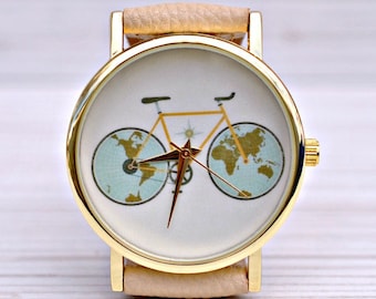 Graduation|gift|Bicycle|watch|Gifts|for|travelers|World|Map|watch|Gift|for|women|Travel|watch|Gift|for|her|Wanderlust|jewelry