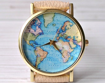 Gift for her. Map Watch. Travel gift. Gift for women. World Map watch. Unique Women watches. Graduation Gift. Wanderlust. Globe watch