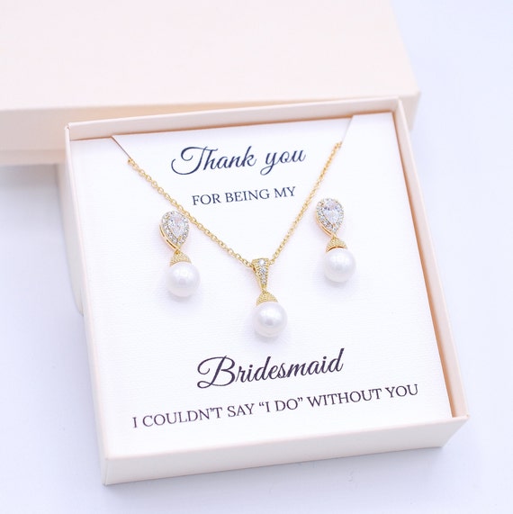 Gold Bridesmaid Jewelry Set, Bridesmaid proposal gift box, Bridesmaid jewelry gift set, Bridesmaid Earrings Personalized bridesmaid gift box