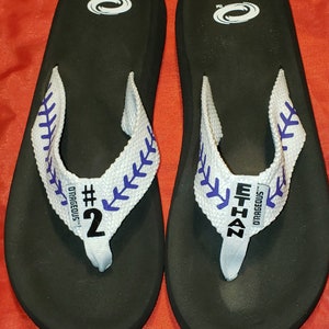 Personalized flip flops - White webbing - with payers name and/or number