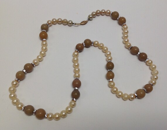 Vintage "Pea Green" Beads and Faux Pearl Necklace - image 1