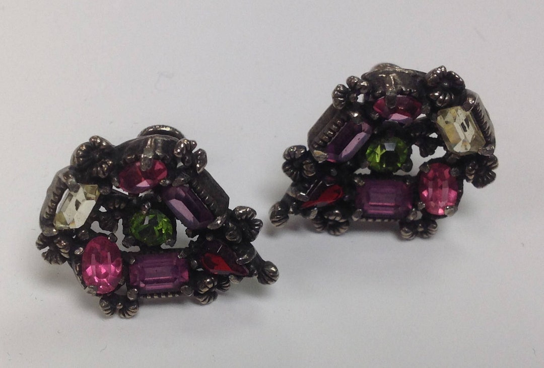 Vintage Hollycraft Copr 1954 Screw Back Earrings With Faceted - Etsy