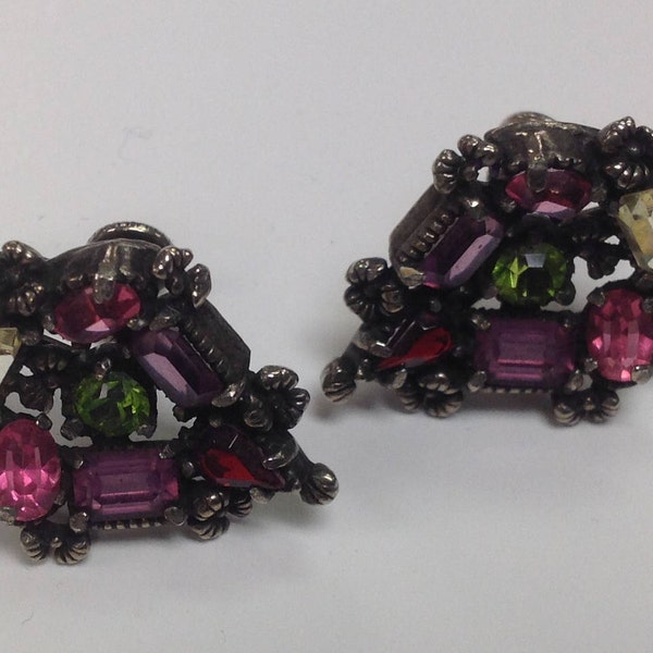 Vintage Hollycraft copr 1954 Screw back Earrings with Faceted Glass Stones