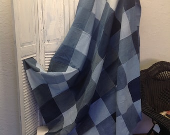 Large (Unlined) Denim Picnic or Utility Blanket or Quilt (8" squares)
