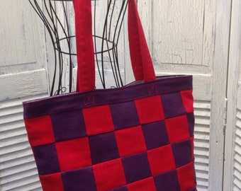 Bleu Redux Upcycle Red Hat Checkered Denim Tote