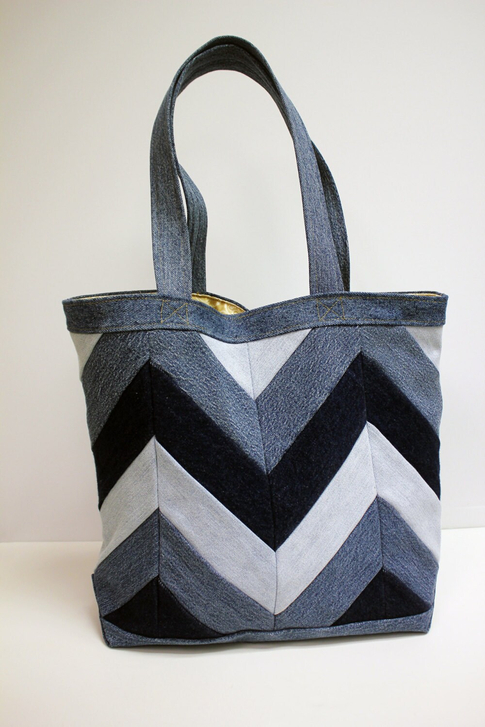 Bleu Redux Upcycled Three Chevron Denim Tote medium Blue - Etsy