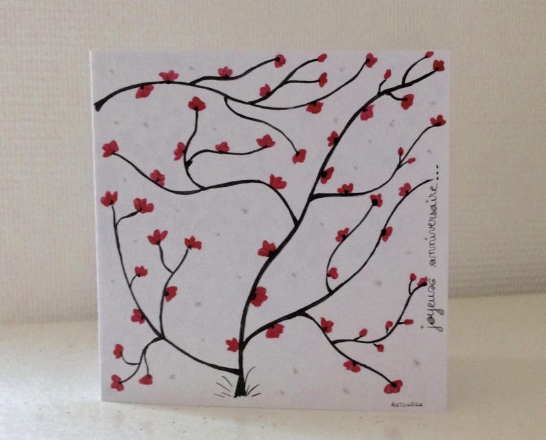 Carte Anniversaire Fleurs De Cerisier Carte Anniversaire Femme Carte Dart Peinte à La Main Carte Joyeux Anniversairebirthday Card