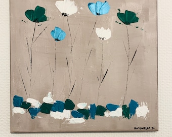 Tableau fleurs abstrait , peinture contemporaine, tableau moderne fleurs, tableau abstrait, toile moderne