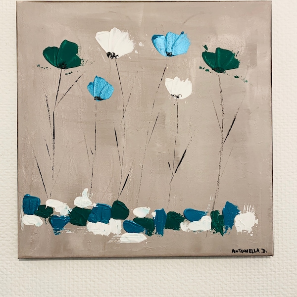 Tableau fleurs abstrait , peinture contemporaine, tableau moderne fleurs, tableau abstrait, toile moderne