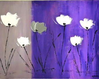 modern painting flowers, painting purple flowers, naïve art