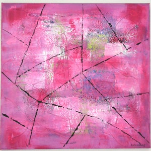 tableau abstrait, tableau coloré, tableau contemporain rose , peinture moderne abstraite, toile abstraite, abstract painting image 2