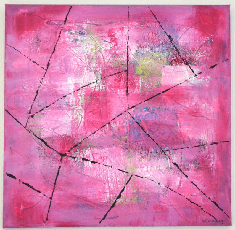 tableau abstrait, tableau coloré, tableau contemporain rose , peinture moderne abstraite, toile abstraite, abstract painting image 2