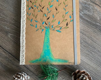 Hand-painted illustrated notebook, personalized notebook, gift, tree nature notebook