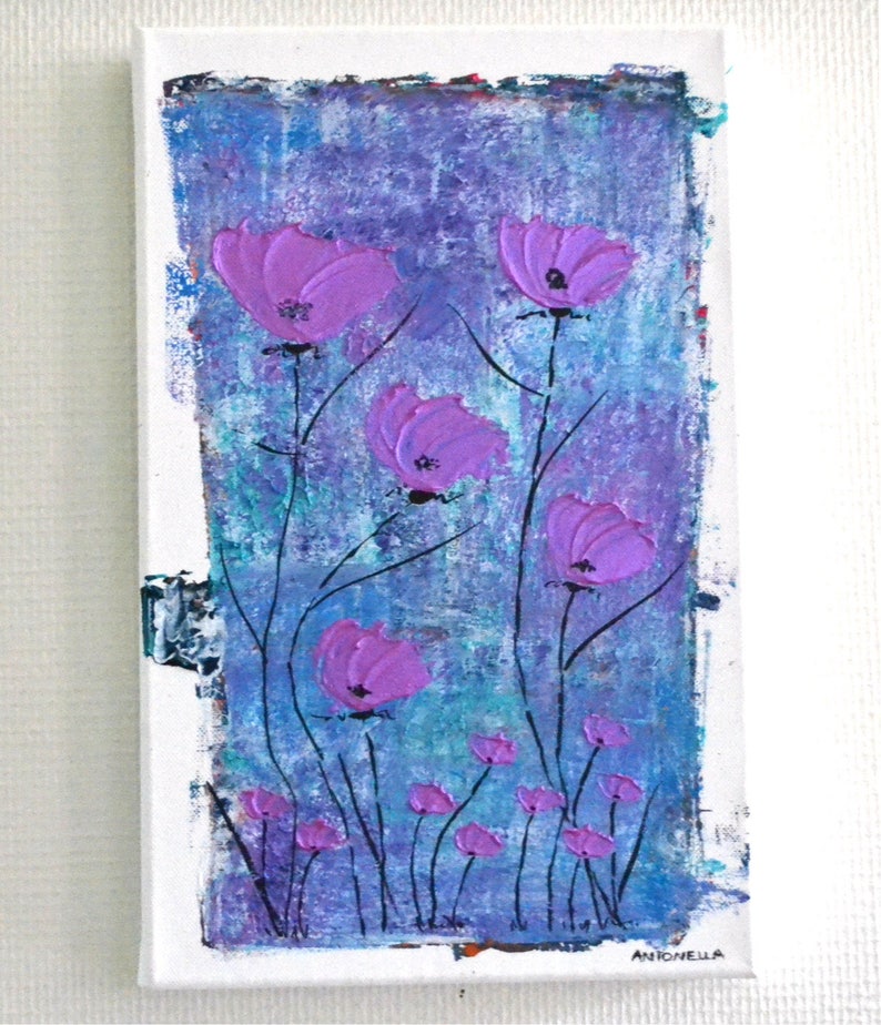 Peinture abstraite originale, tableau original fleurs tableau abstrait fait main peinture abstraite fleurs tableau coloré image 3