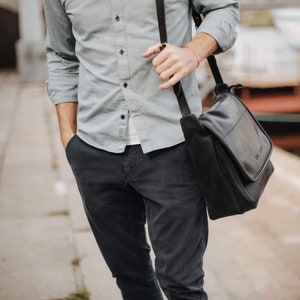 Bolso de regreso a clases Bolso bandolera para hombre Bolso bandolera de cuero Bolso de estudiante Regalo de Navidad