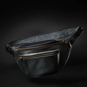 Leather fanny pack Waist bag Small Travel bag Leather Crossbody Bag Black