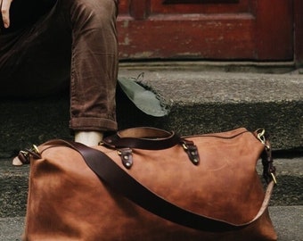 Bolsa de couro Duffle Bolsa de viagem Bolsa de couro para o fim de semana Bolsa de academia Bolsa para pernoite Bolsa masculina grande Presente personalizado