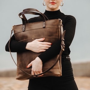 Convertible Tote Backpack Leather Tote Bag Laptop Bag for Women Large Leather Tote Computer Student Bag Women Work Bag Christmas Gift Etsy