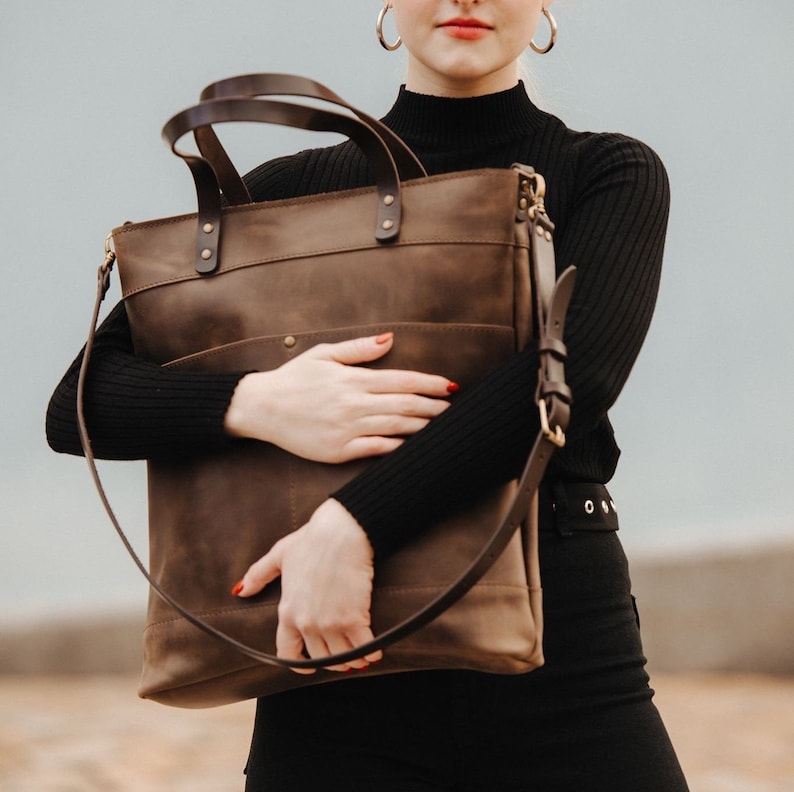 Convertible Tote Backpack Leather Tote Bag Laptop Bag for Etsy