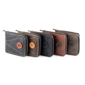 Cartera de bolsillo con cremallera Cartera pequeña Cartera de cuero plegable Regalo personalizado Cartera pequeña de cuero Regalo de Navidad imagen 3