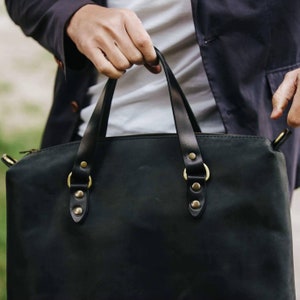 Bolso para portátil, maletín de cuero, bolso para ordenador para hombre, bolso de trabajo para hombre, cartera de cuero, bolso de cuero hecho a mano, regalo de Navidad