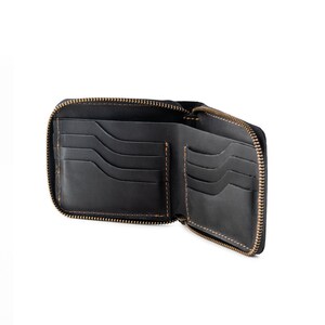 Cartera de bolsillo con cremallera Cartera pequeña Cartera de cuero plegable Regalo personalizado Cartera pequeña de cuero Regalo de Navidad imagen 4