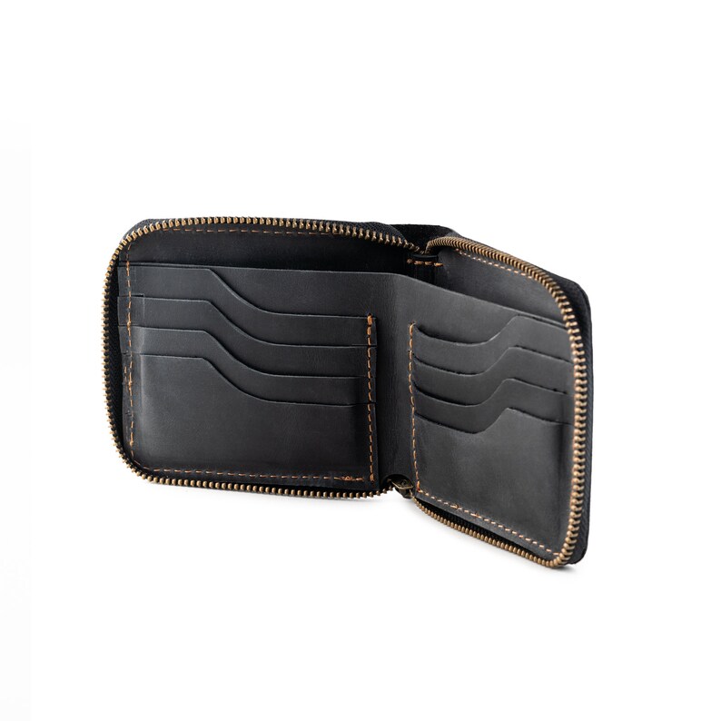 Cartera de bolsillo con cremallera Cartera pequeña Cartera de cuero plegable Regalo personalizado Cartera pequeña de cuero Regalo de Navidad imagen 4