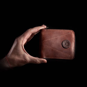 Zipper wallet Small wallet Leather wallet Black leather wallet Billfold wallet Personalized gift Pocket sized wallet Cognac brown