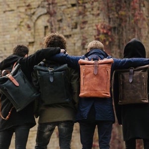 Spersonalizowany skórzany plecak Plecak z rolowaną górą Plecak na laptopa Plecak do pracy Plecak do szkoły Plecak studencki