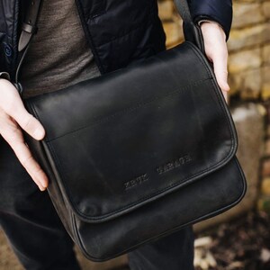 Office bag for men Tablet bag Student bag Leather Flap Messenger bag Valentines day gift Black