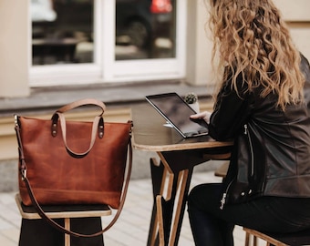 Work bag for women Commuter tote bag Women's leather purse Large shopper bag Student bag School tote bag