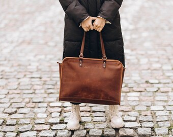 Computer tote for women Leather tote bag Womens leather computer bag Large work bag Woman messenger laptop bag