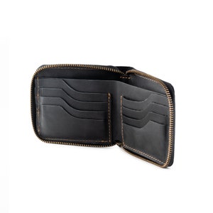 Zipper wallet Small wallet Leather wallet Black leather wallet Billfold wallet Personalized gift Pocket sized wallet image 4