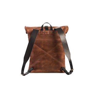Laptop backpack Roll up leather backpack by Kruk Garage Work leather purse Commuter backpack image 4