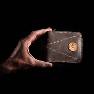 Cartera de bolsillo con cremallera Cartera pequeña Cartera de cuero plegable Regalo personalizado Cartera pequeña de cuero Regalo de Navidad Brown/ beige