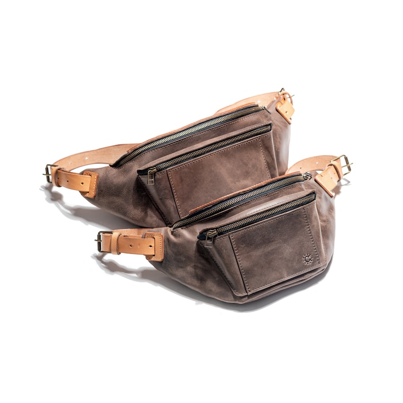 Leather fanny pack Waist bag Small Travel bag Leather Crossbody Bag Brown / Beige straps