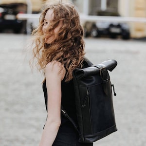 Leather backpack Roll top backpack Laptop backpack Birthday gift Back to school bag Student bag Christmas gift