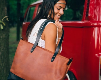 Color block tote bag Large leather tote Leather purse Leather handbag Large Work tote Shopper tote bag  Student bag Christmas gift