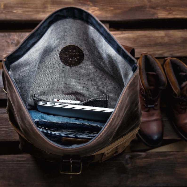 Leather Backpack Roll Top Backpack Laptop Backpack Bicycle Etsy