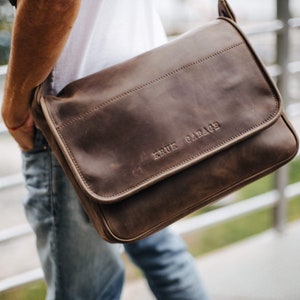 Bolso para portátil de hombre Bolso bandolera con solapa Bolso bandolera de piel Bolso de viaje