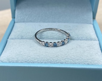 0.50Ct Lab Grown Diamond Wedding Band, 14k Gold Anniversary Ring, Blue and White
