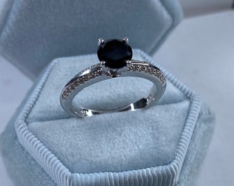 1.40Ctw Round Black Diamond Engagement Ring, 14k White Gold Anniversary Ring