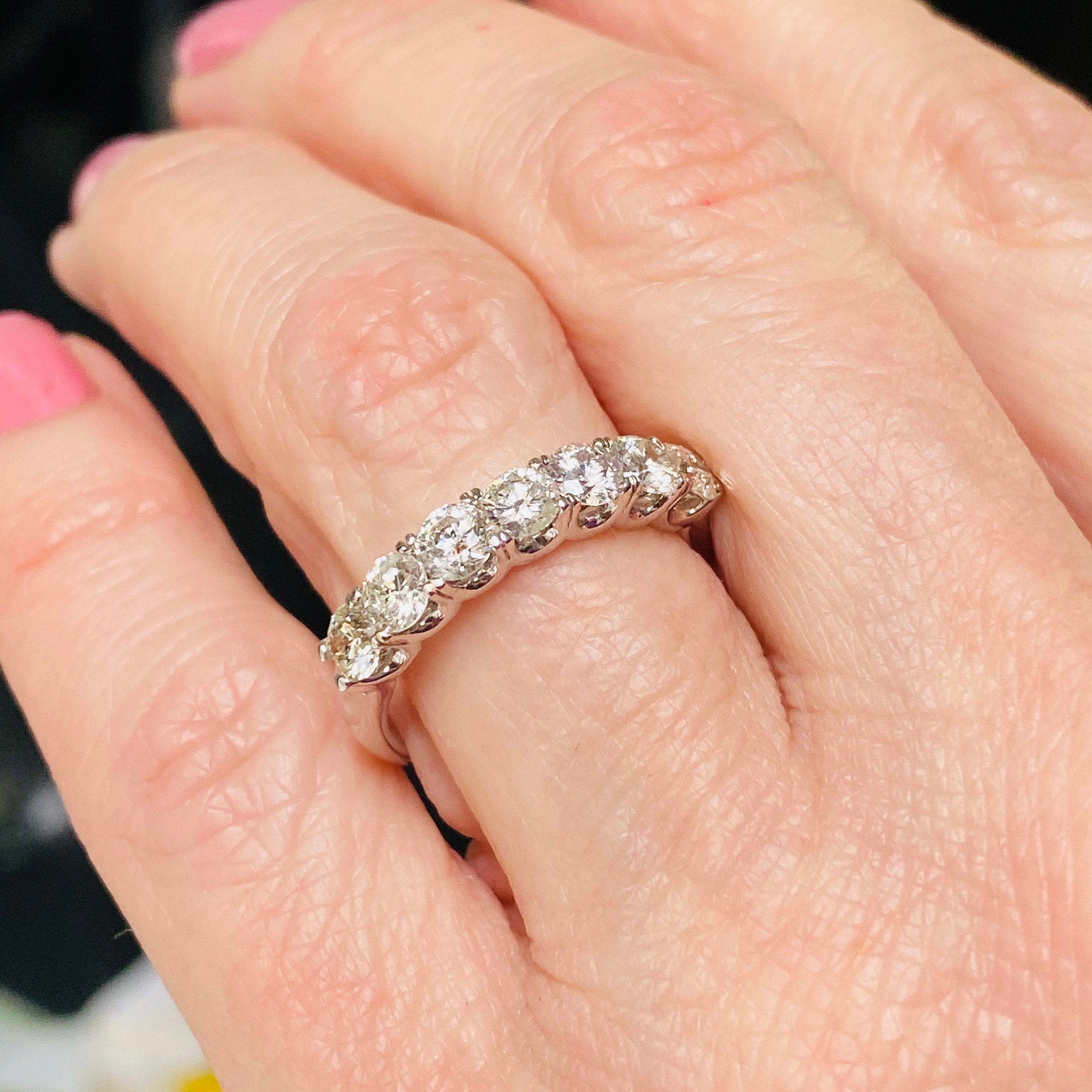 7 Stone Diamond Band 14k White Gold, 1.27ct Round Diamond 7 Stone Diamond Band 14k White Gold, 1.27ct Round Diamond