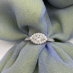 Marquise Cut Diamond Engagement Ring, 0.64 TCW Unique East West Ring In 14k White Gold, Round Side Diamonds, Proposal Horizontal Halo Ring