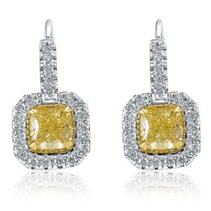 2.60CT Diamond Drop Earrings, Cushion Shaped Diamond Dangle Earrings, Lever Back Closure Earrings, Women&#39;s Wedding Earrings 14k White Gold